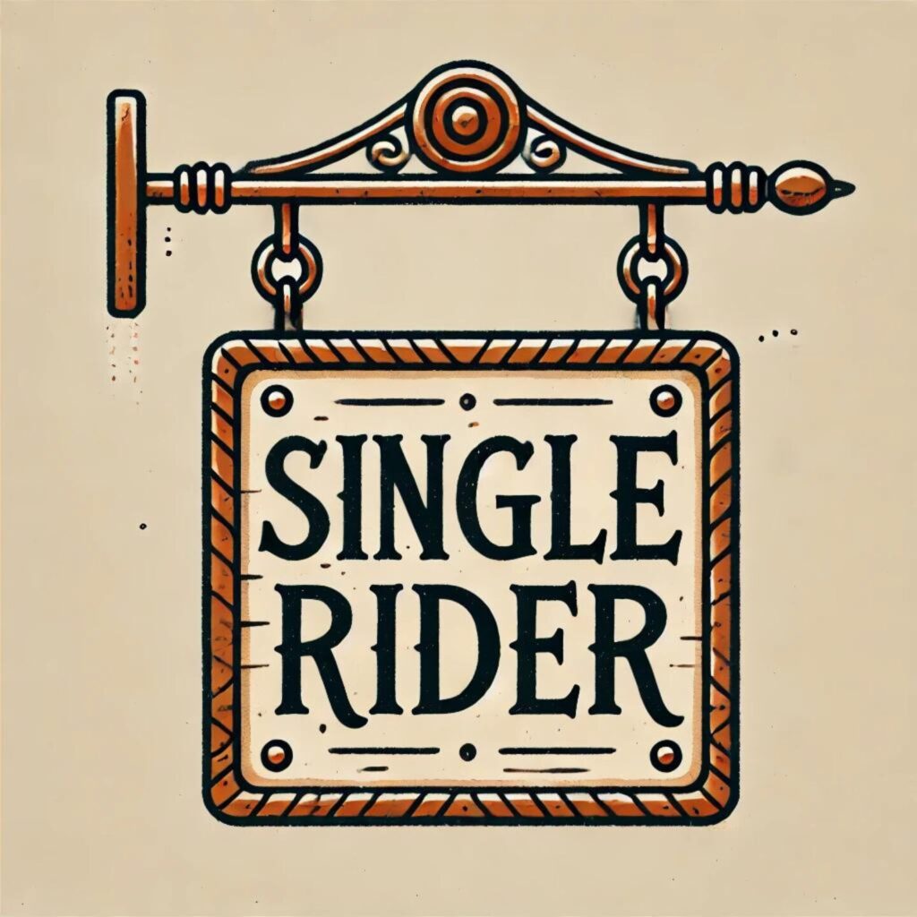 SINGLE RIDERと書かれたつり下げ看板のイラスト