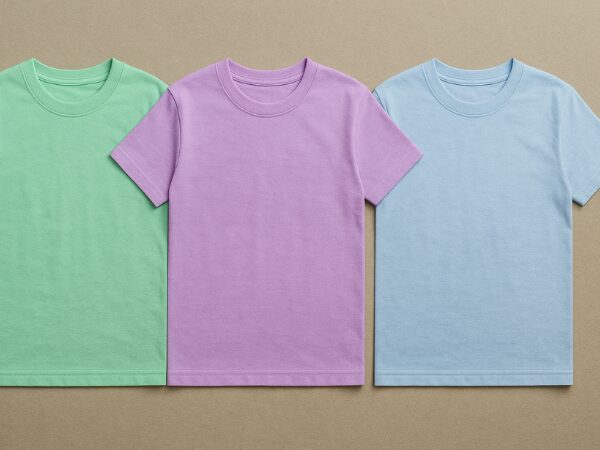 横に並んだミント・ラベンダー・アイスブルーのTシャツ