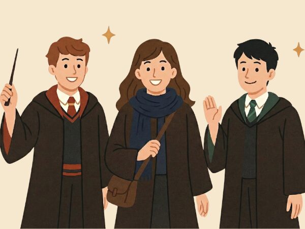 ローブを着て笑顔の3人の男女