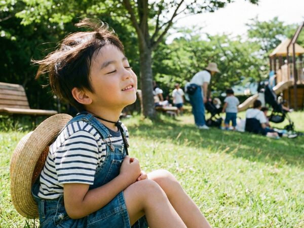 目を閉じてリラックスする男の子