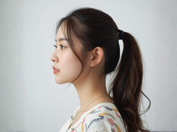 ポニーテールの20代の女の子の横顔