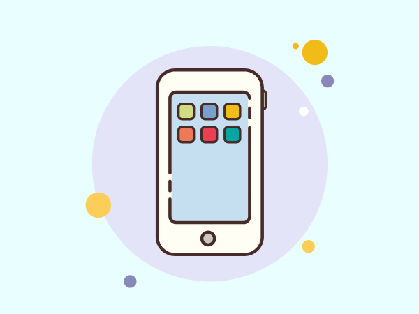 6色のアプリが入っている白いスマホのイラスト